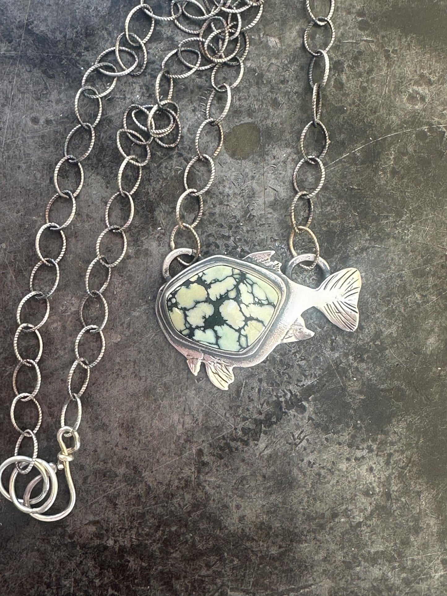 Hand-Fabricated Sterling Silver Jewelry | New Lander Variscite Fish Pendant | Trust the Current Necklace