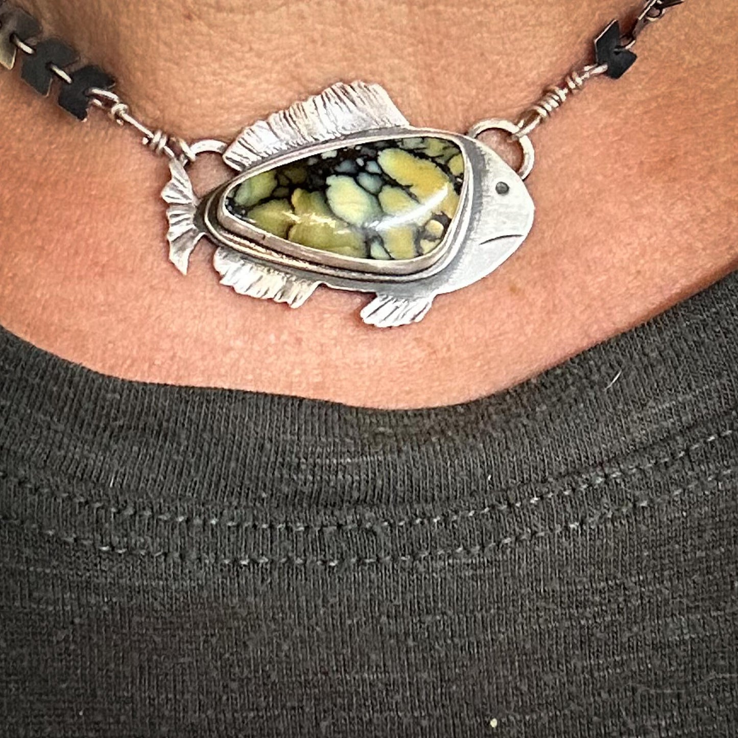Hand-Fabricated Fish Pendant | New Lander Variscite Necklace | Sterling Silver Movement-Inspired Jewelry