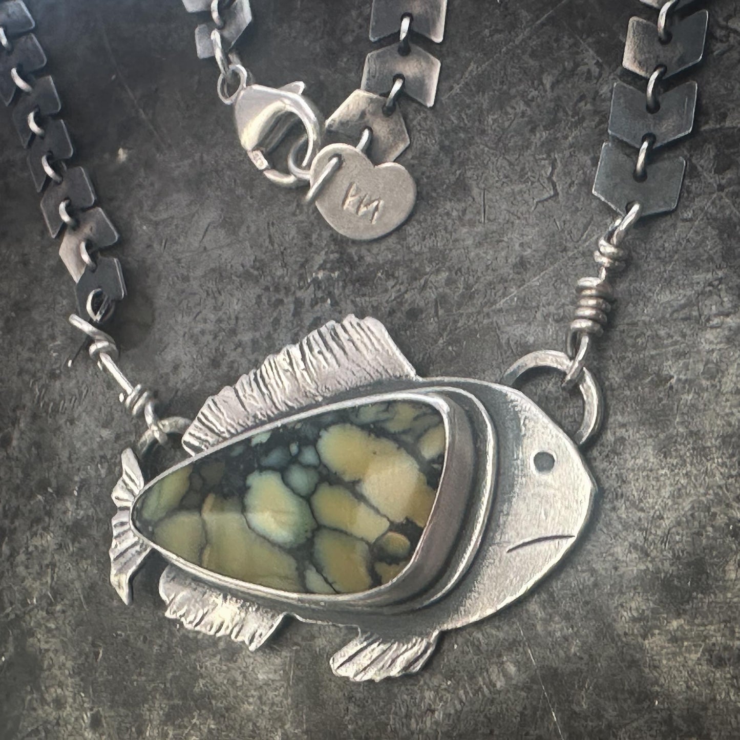 Hand-Fabricated Fish Pendant | New Lander Variscite Necklace | Sterling Silver Movement-Inspired Jewelry