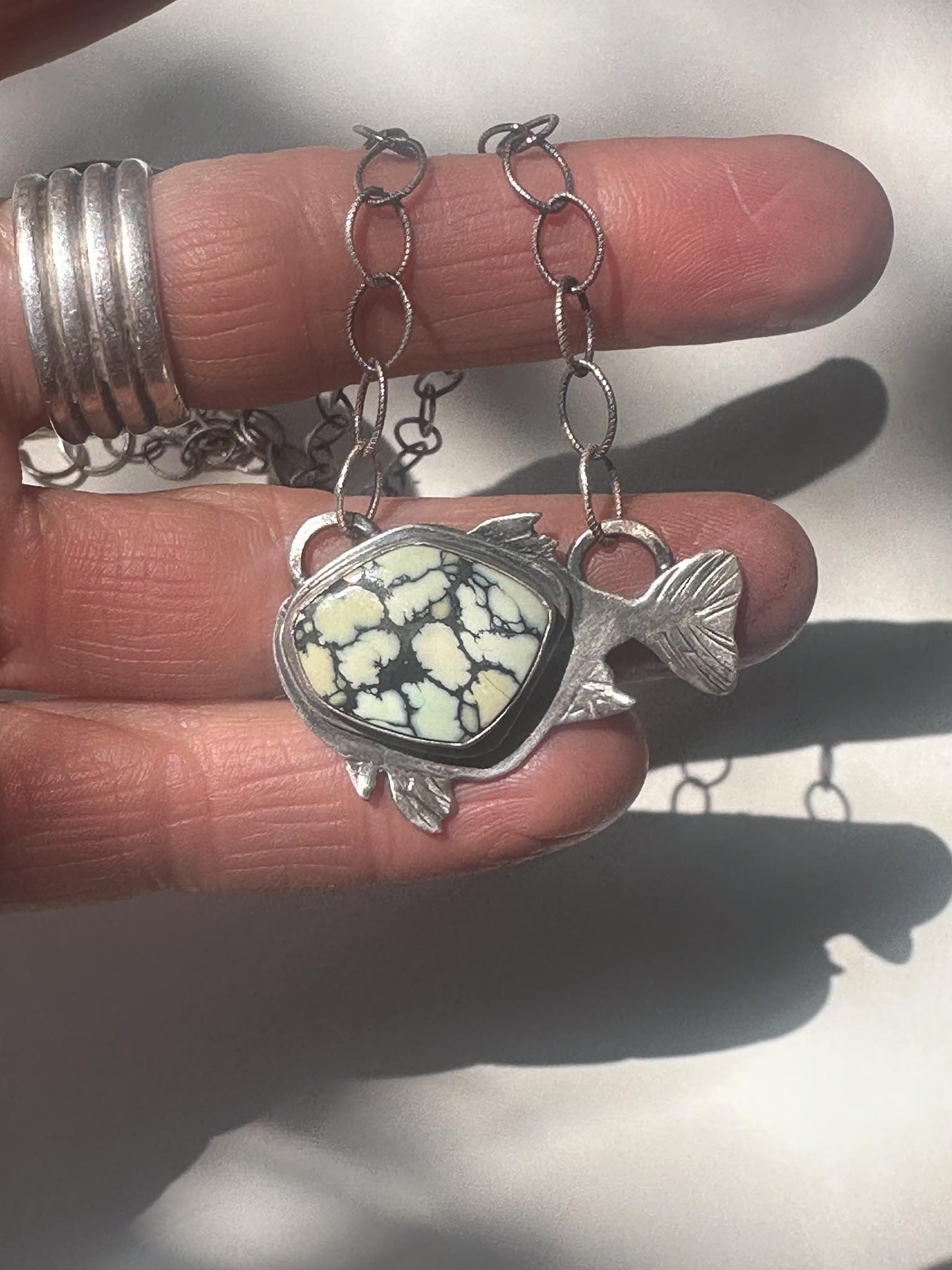 Hand-Fabricated Sterling Silver Jewelry | New Lander Variscite Fish Pendant | Trust the Current Necklace