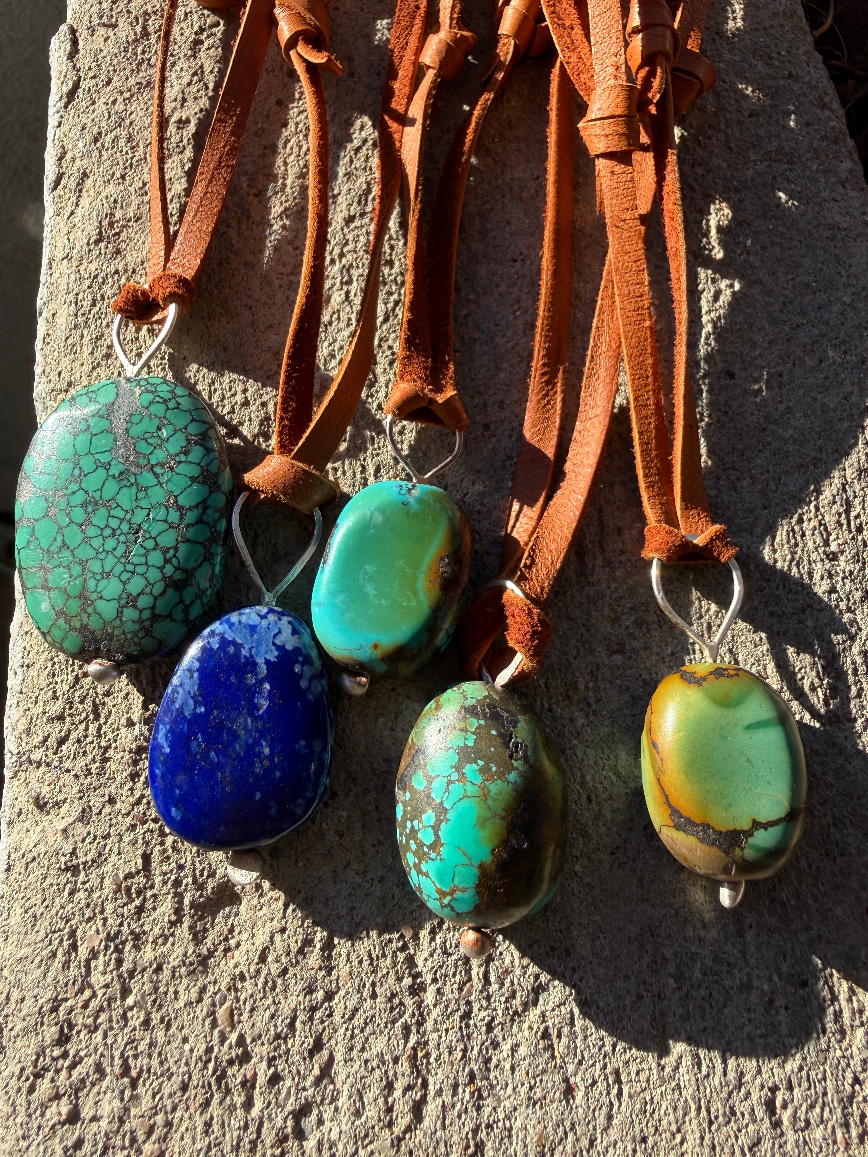 Turquoise + Lapis on Leather Necklace – mend metalworks Turquoise + Lapis on Leather Necklace – mend metalworks