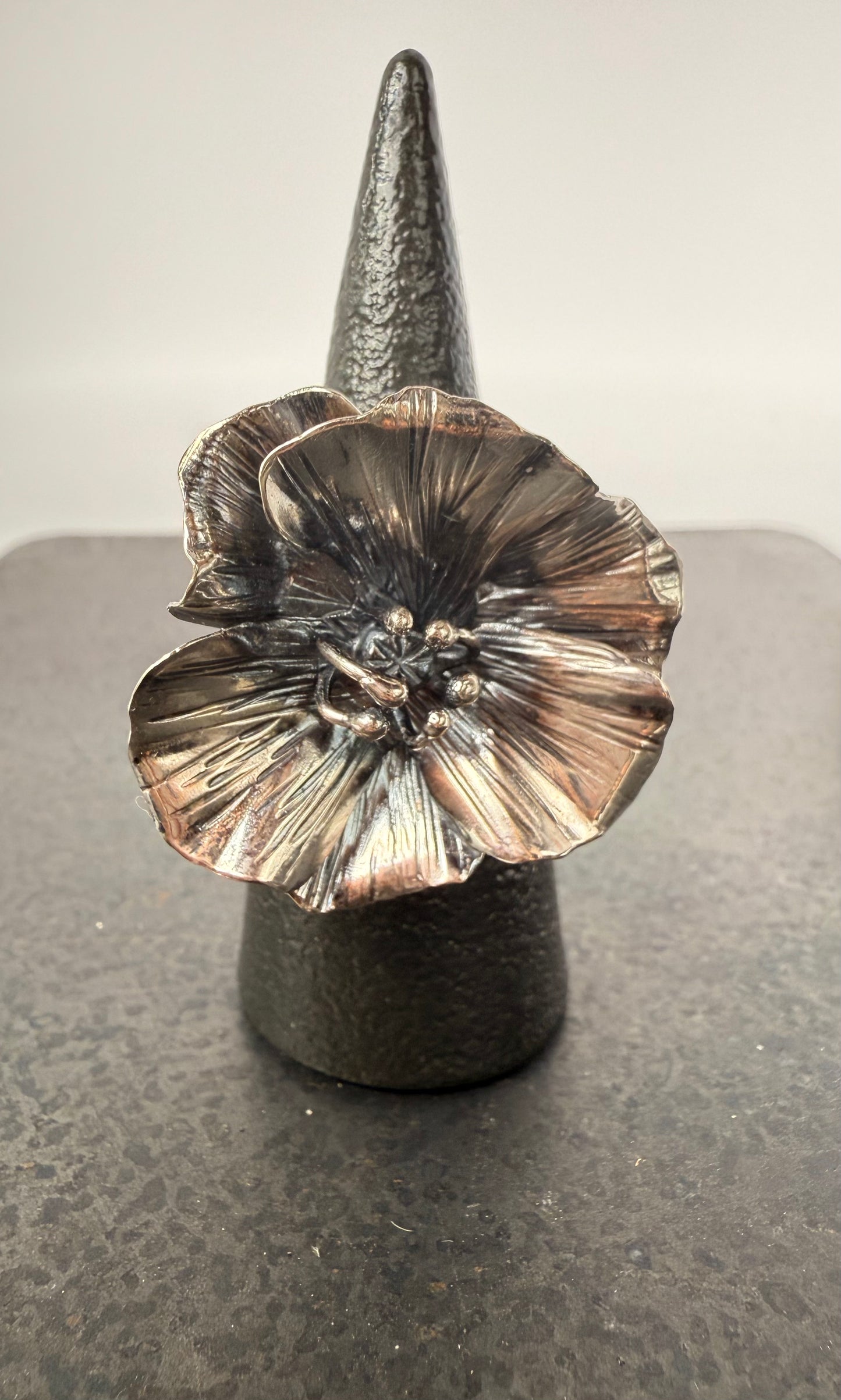 Sterling Silver Poppy Ring | Hand-Fabricated Botanical Statement Jewelry | Made to Order Ring