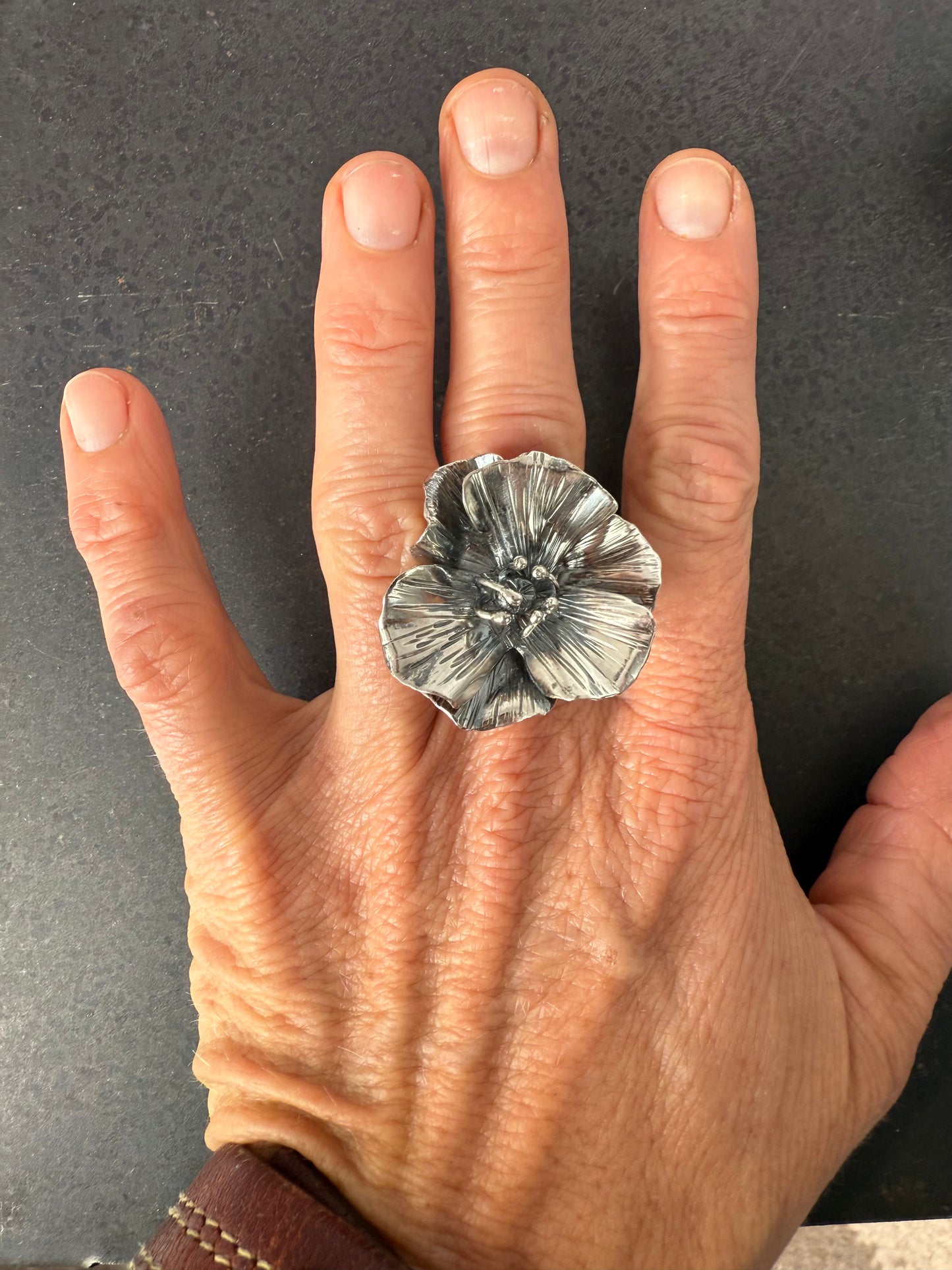 Sterling Silver Poppy Ring | Hand-Fabricated Botanical Statement Jewelry | Made to Order Ring