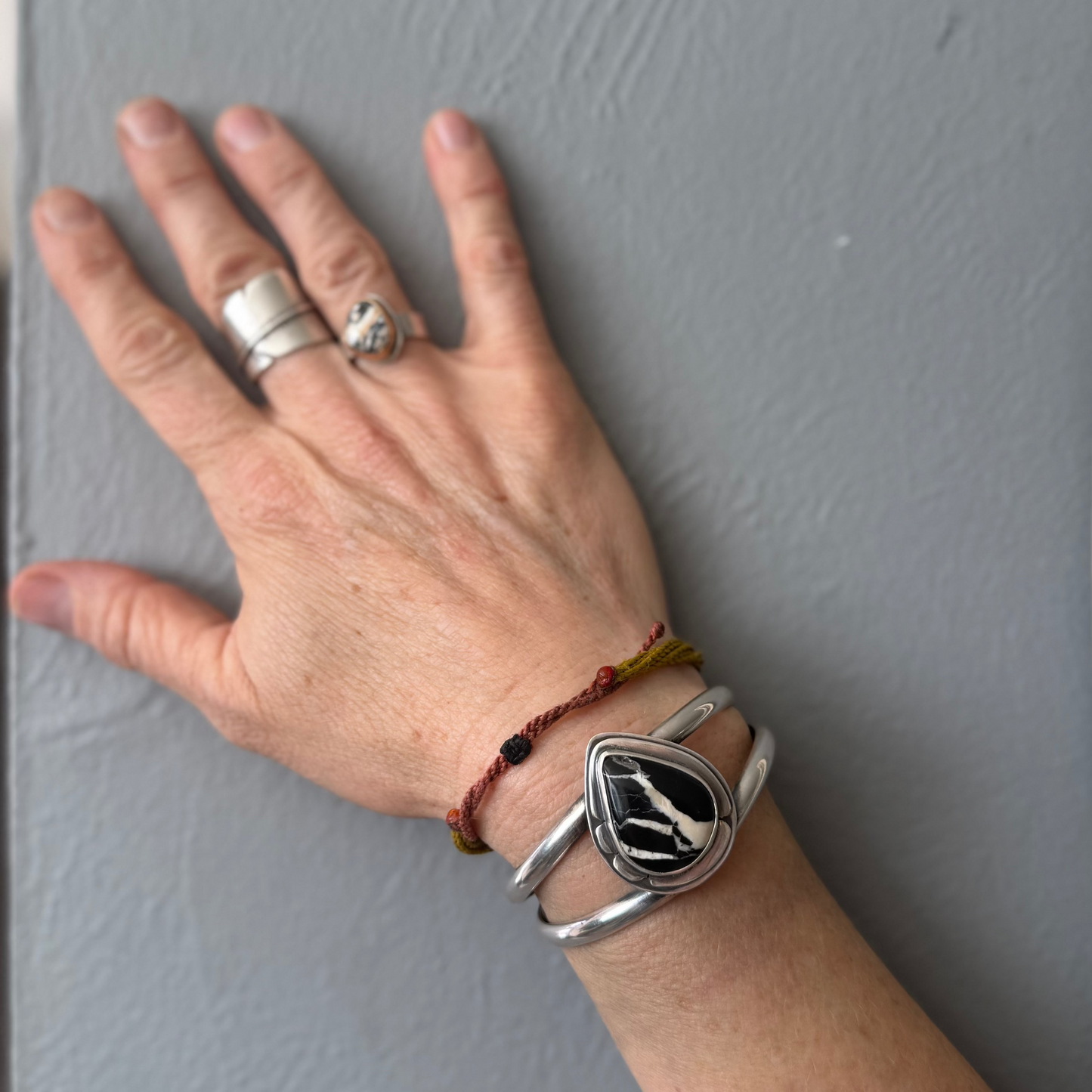 White Buffalo Turquoise Cuff Bracelet | Sterling Silver Teardrop Statement Cuff | Stand Collection