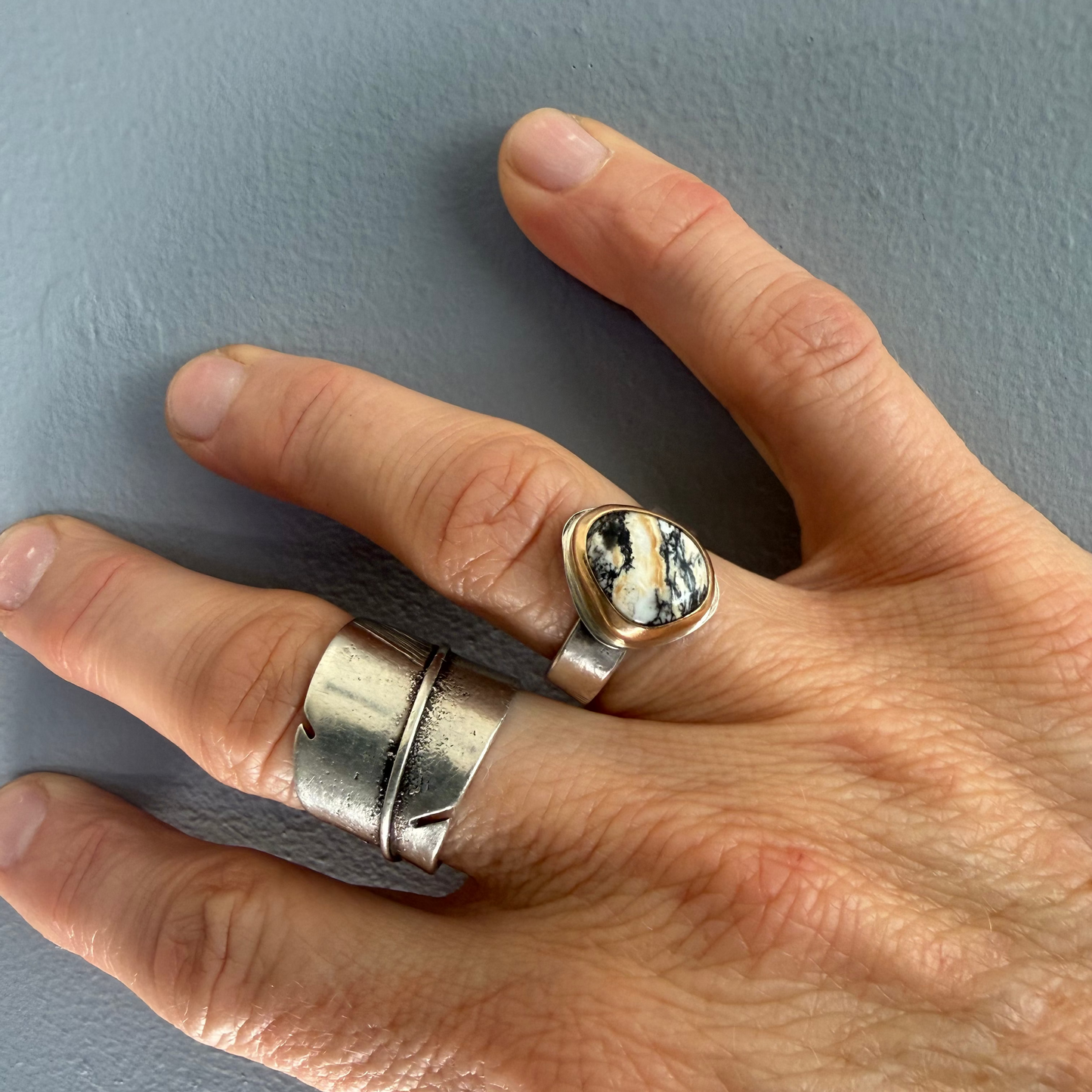 White Buffalo Turquoise Petite Ring | Gold Fill Bezel Sterling Silver Band | Stand Collection