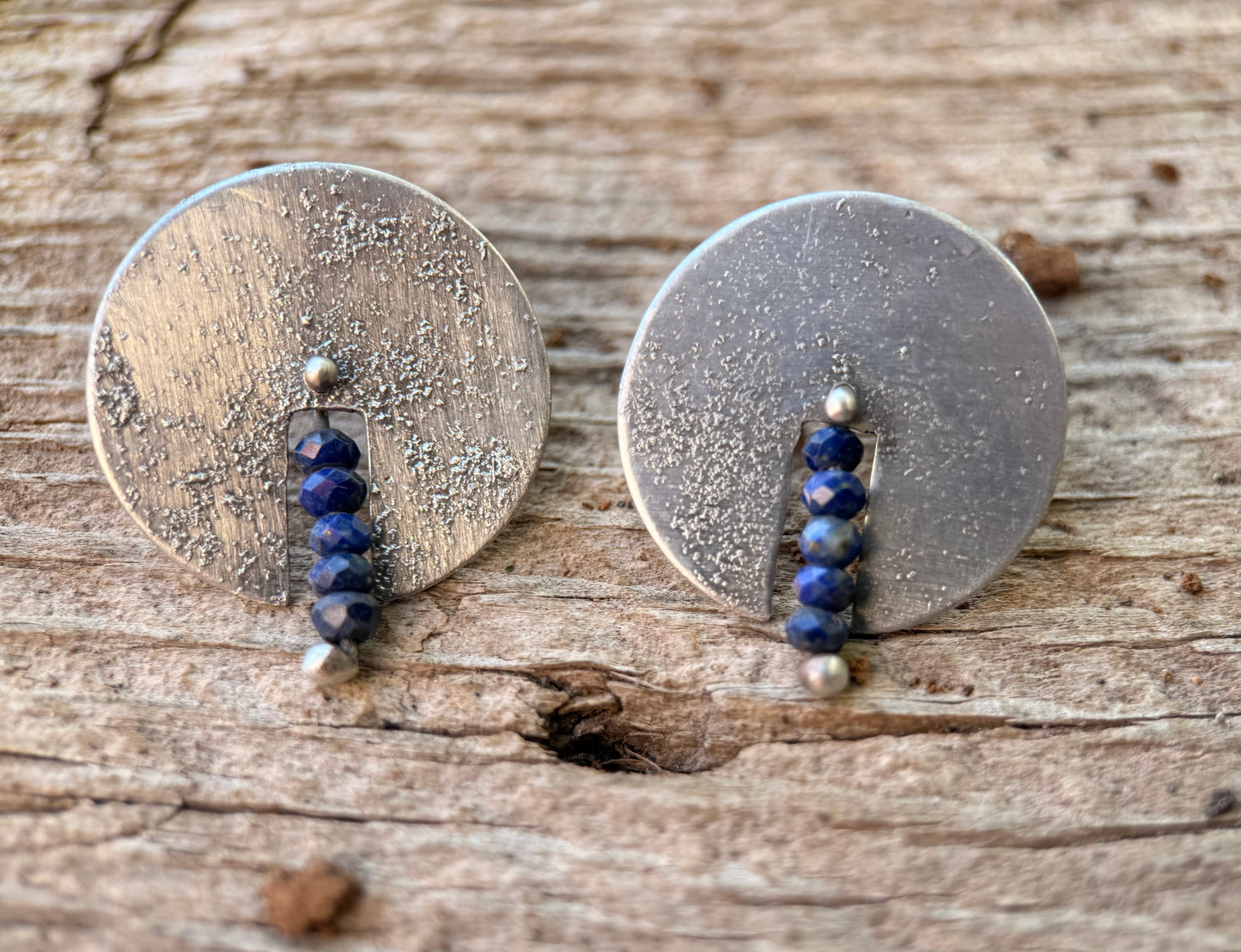 Lapis Lazuli + Sterling Silver Disc | Post Earring