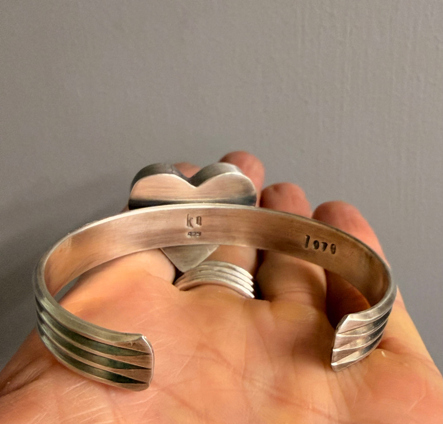 Black Jade Heart + Sterling Silver Cuff Bracelet | Handmade Oxidized Bracelet