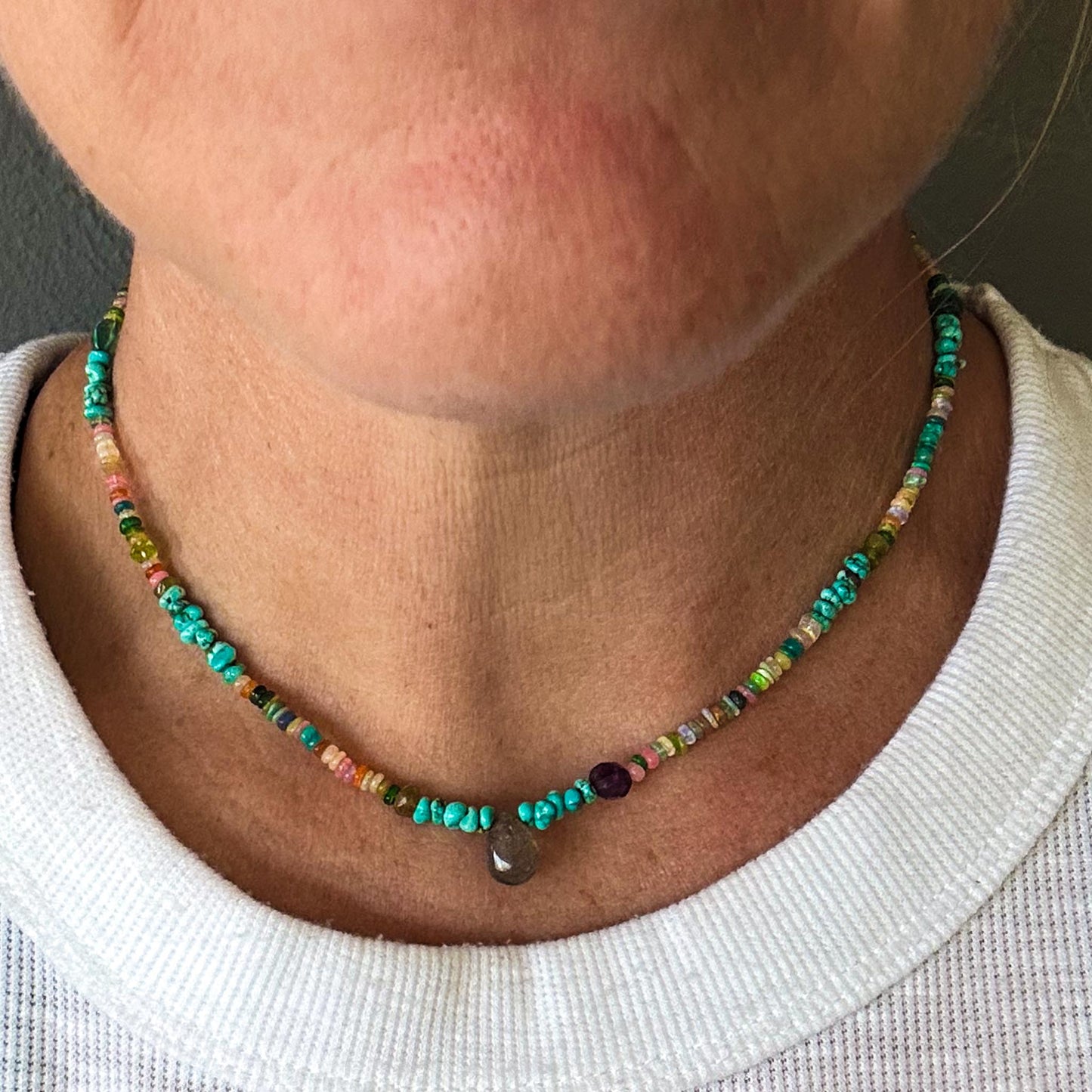 Gemstone Choker Necklace | Turquoise + Opal Necklace | Labradorite Necklace