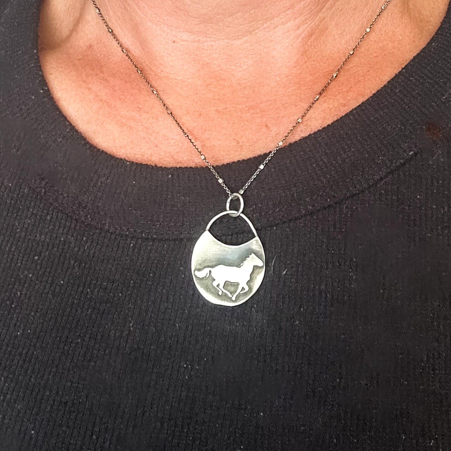 Sterling Silver Horse Talisman Necklace | Galloping Horse on Full Moon
