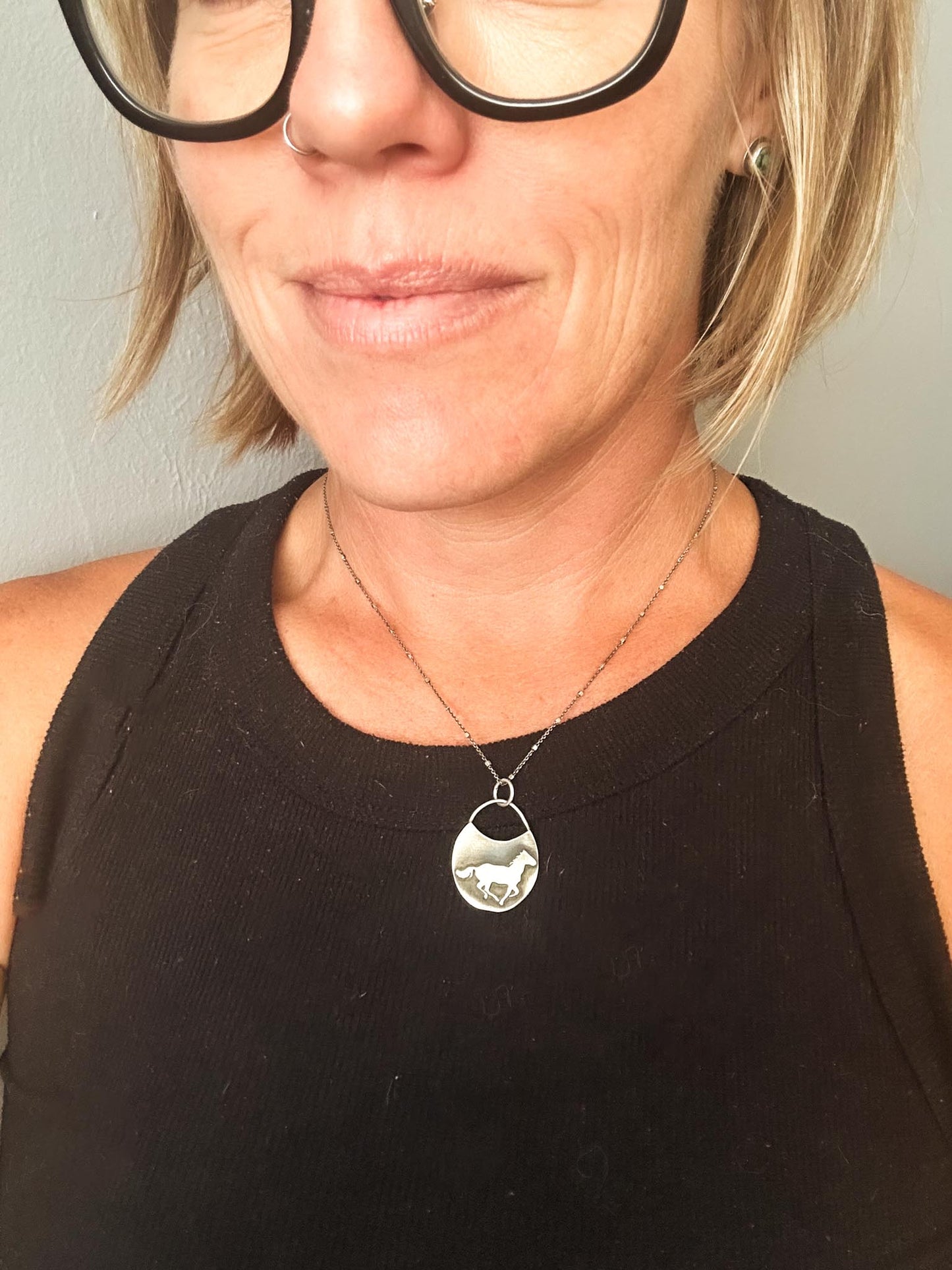 Sterling Silver Horse Talisman Necklace | Galloping Horse on Full Moon