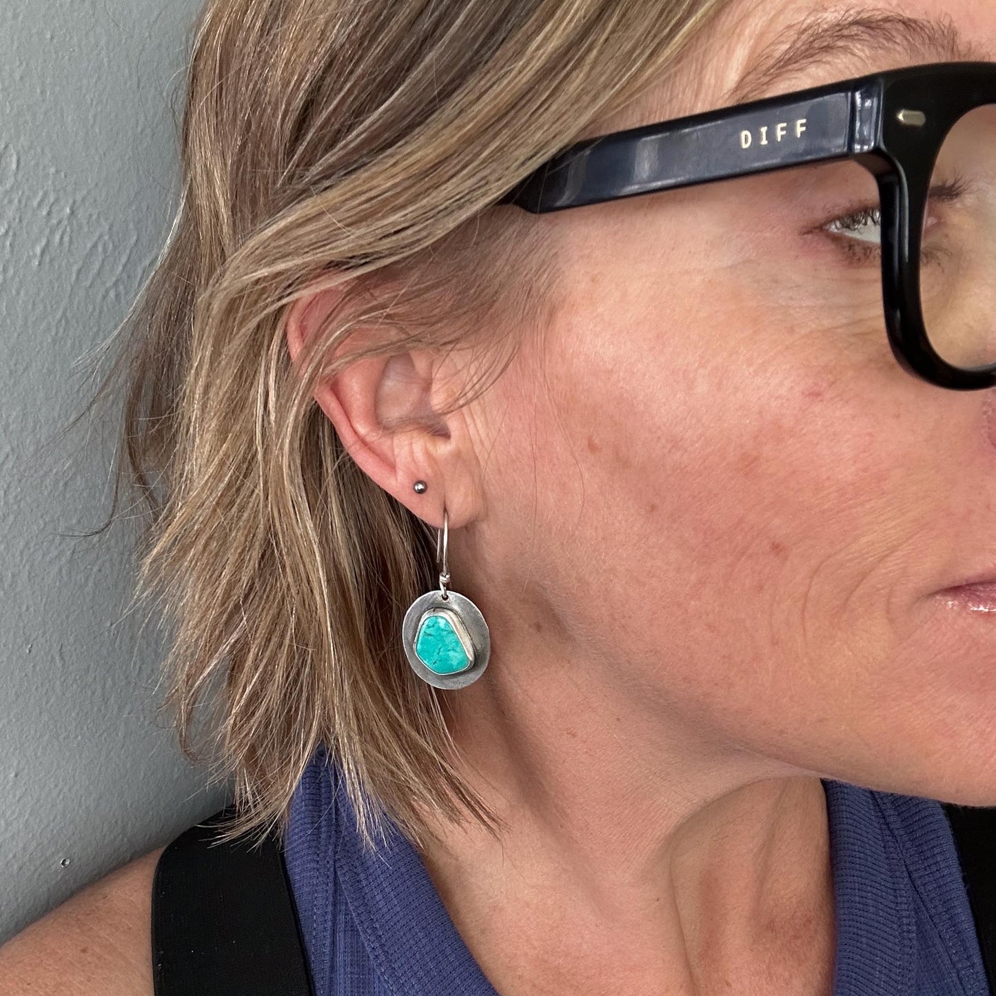 Tyrone Turquoise Silver Disc Earrings | Handcrafted Sterling Silver Jewelry