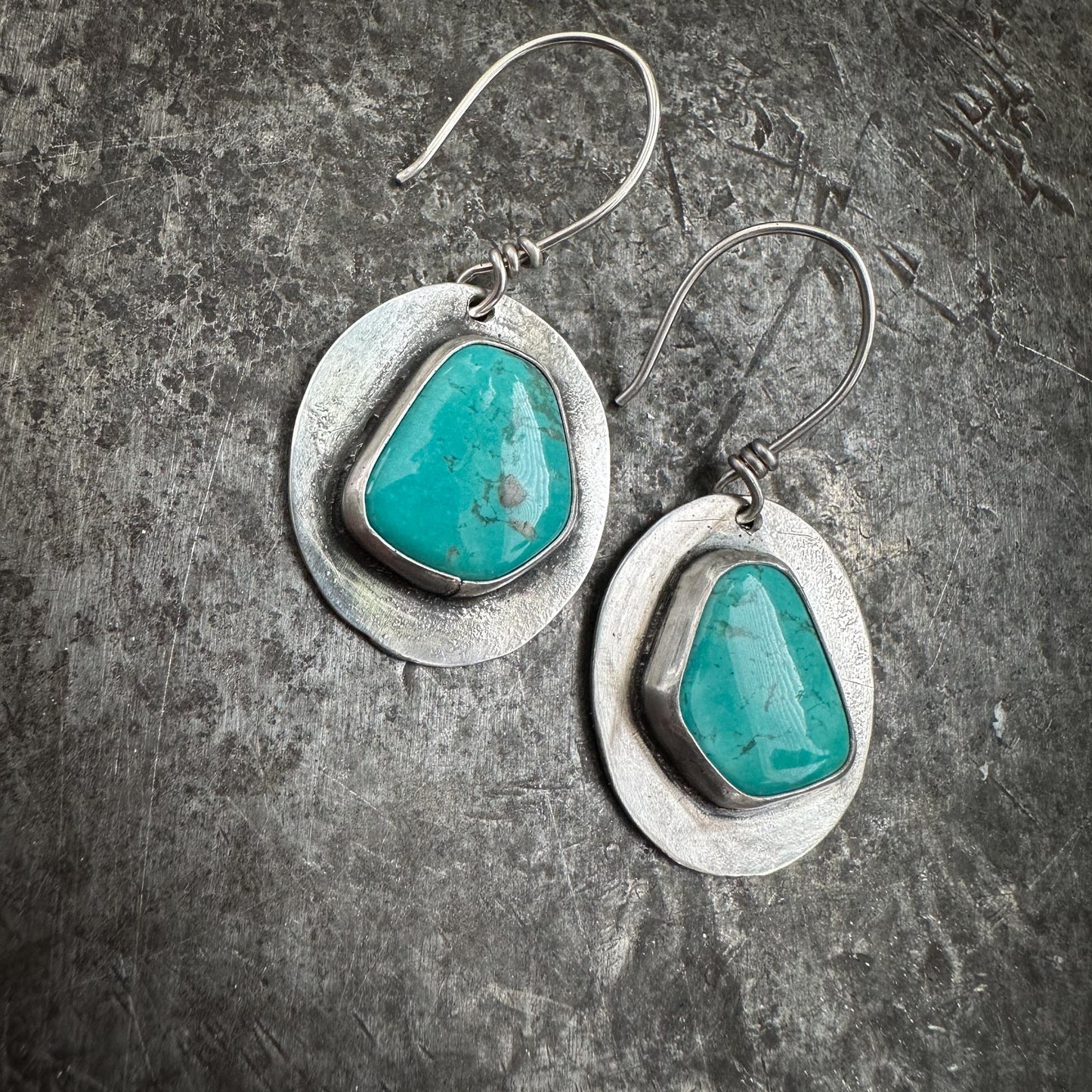 Tyrone Turquoise Silver Disc Earrings | Handcrafted Sterling Silver Jewelry