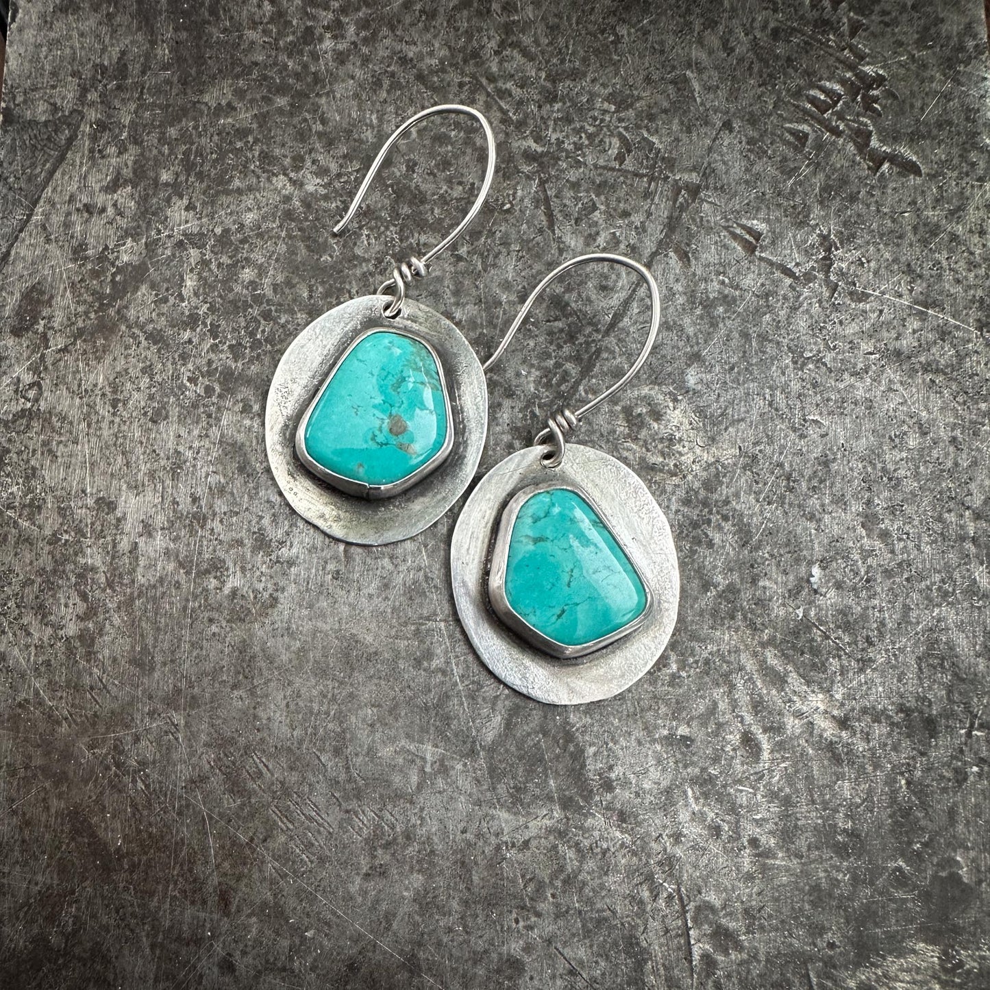 Tyrone Turquoise Silver Disc Earrings | Handcrafted Sterling Silver Jewelry