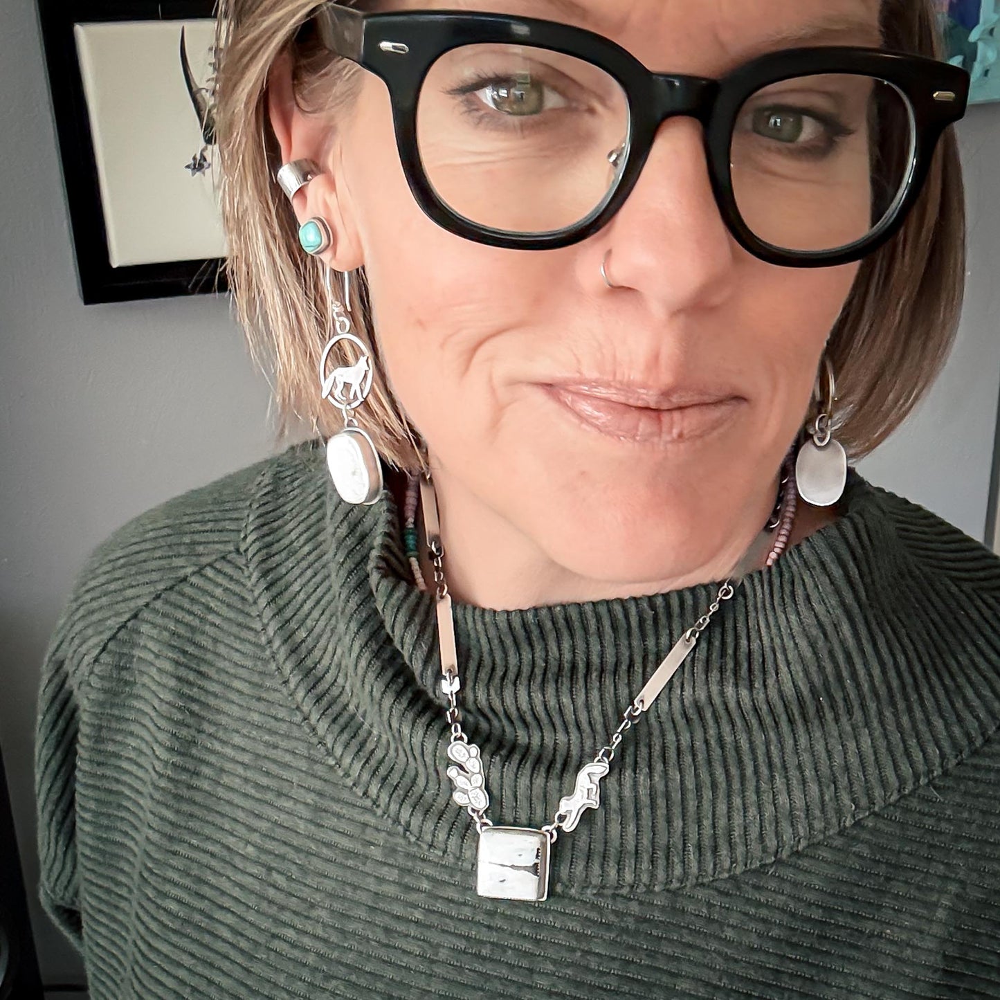 White Buffalo Hoop Earrings with Fox | Stand Collection