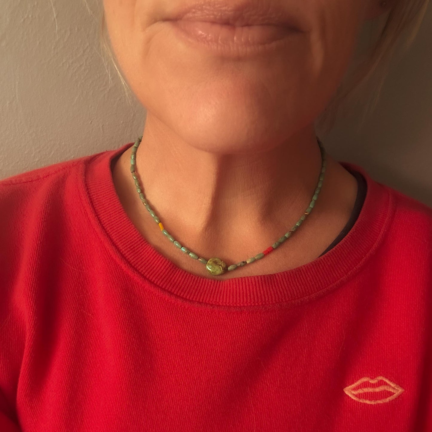 Color Drift Necklace | Turquoise with Sonoran Gold Center Bead | Hand-Fabricated Sterling Silver