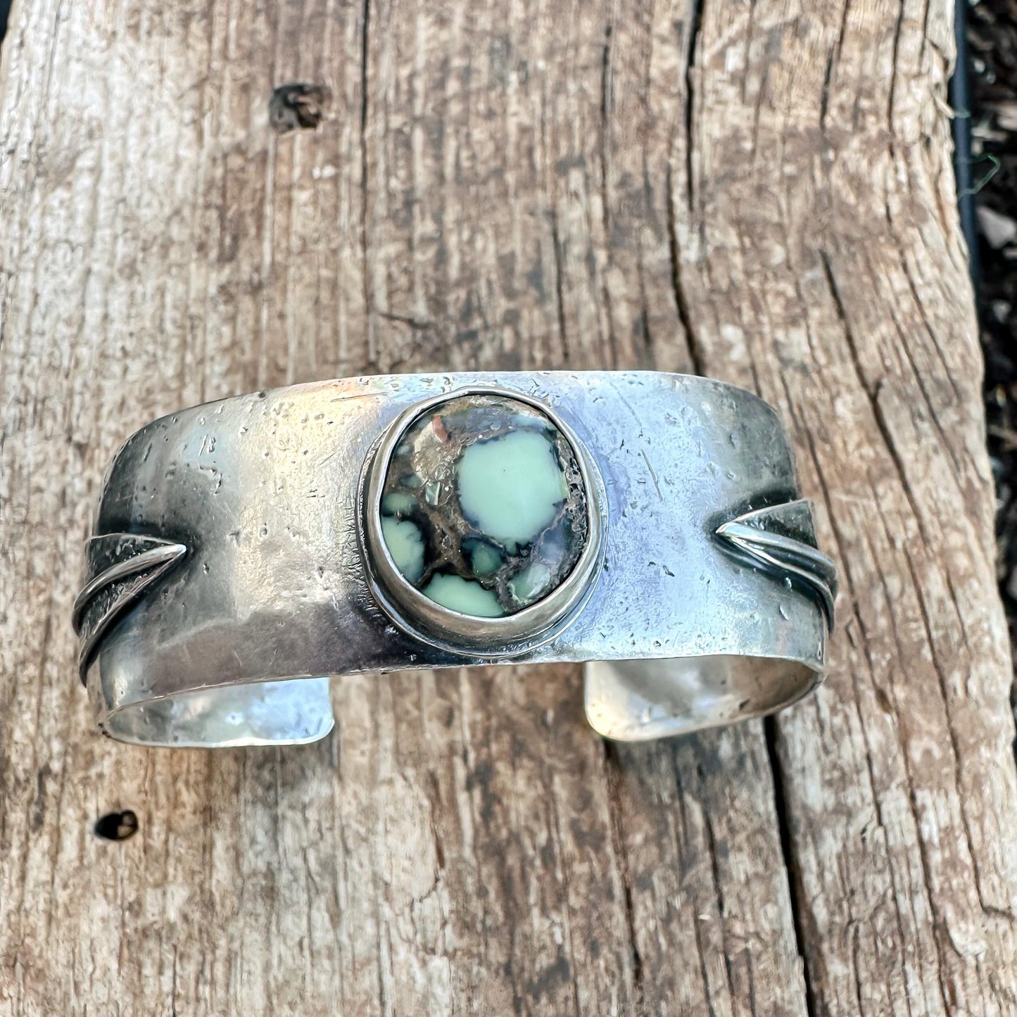 Variscite & Feather Cuff Bracelet