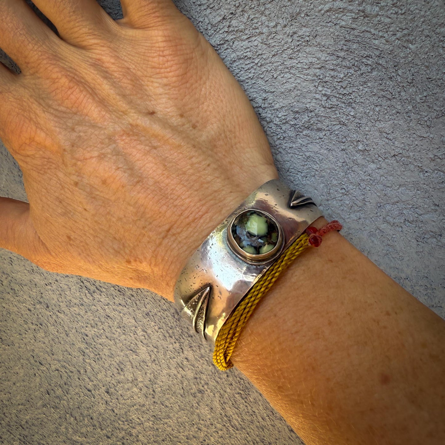 Variscite & Feather Cuff Bracelet