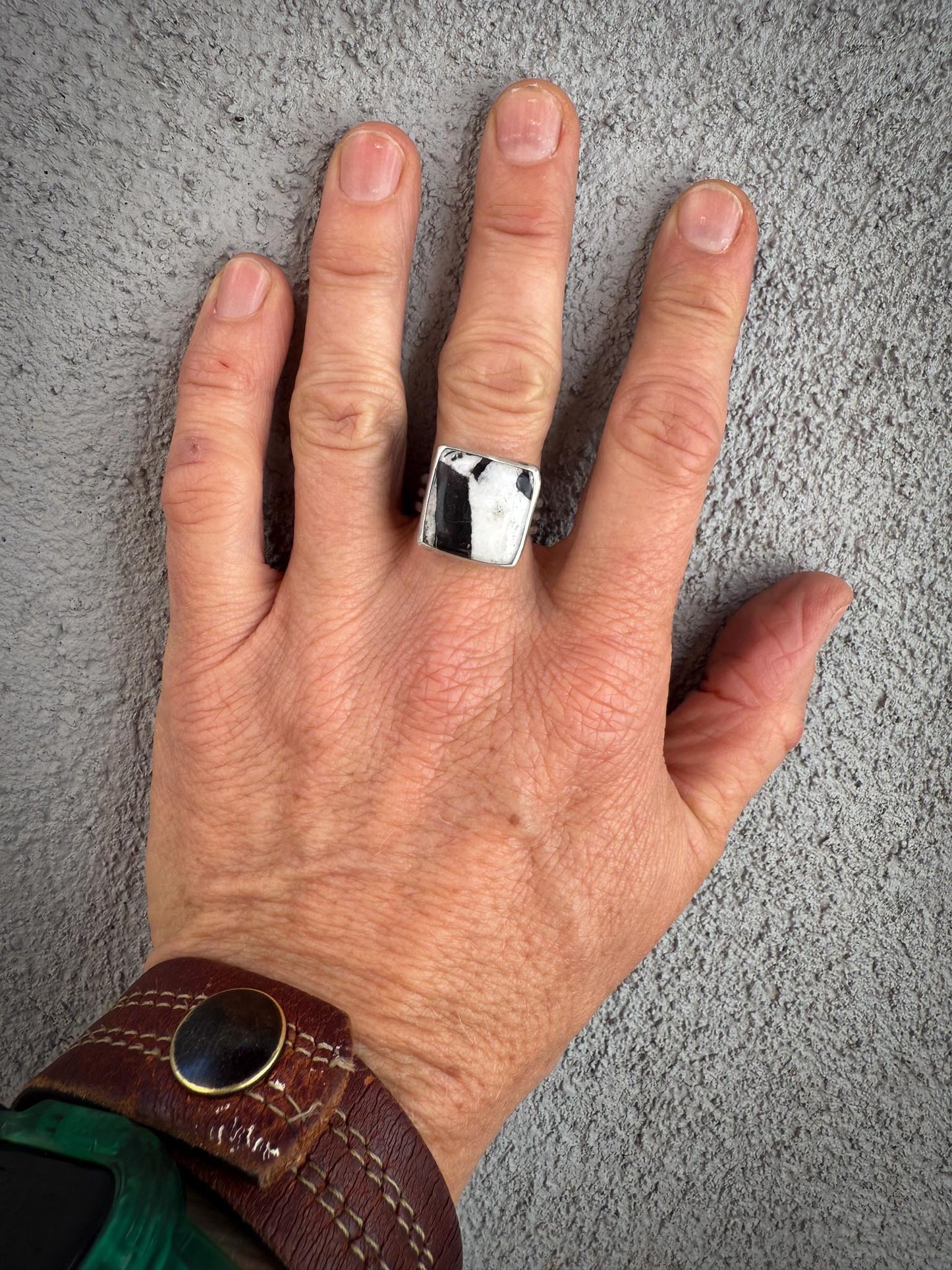 White Buffalo Turquoise Ring | Square Sterling Silver Adjustable Band