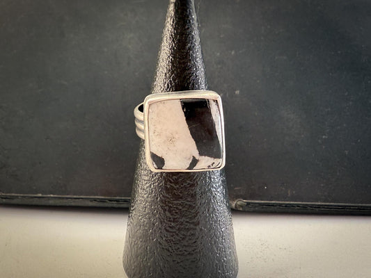White Buffalo Turquoise Ring | Square Sterling Silver Adjustable Band