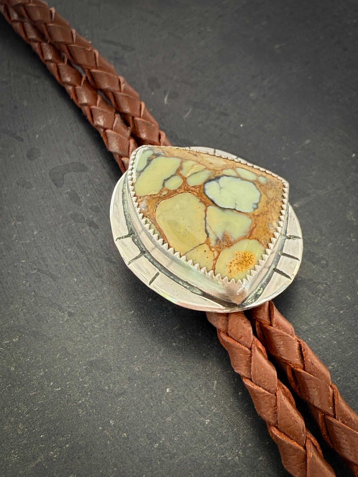 7 Dwarfs Variscite Bolo Tie | Tortoise-Shell Variscite & Sterling Silver | Handmade in Durango