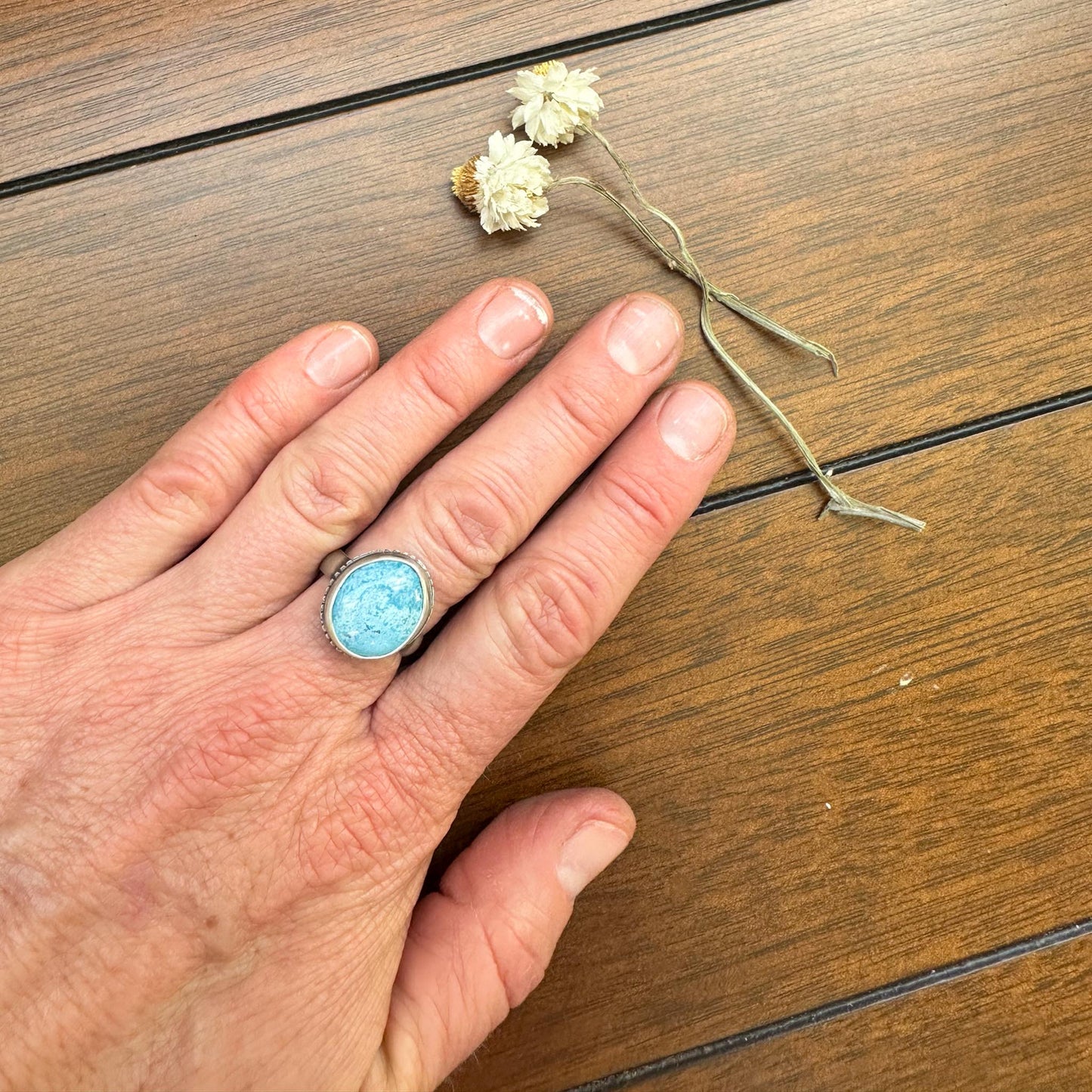 Golden Hill Mine Turquoise Silver Minimalist Ring