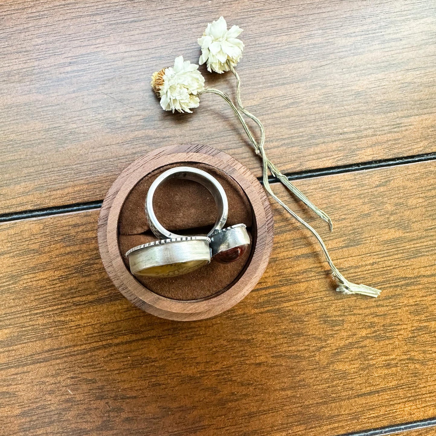 Dendritic Quartz and Amber Ring