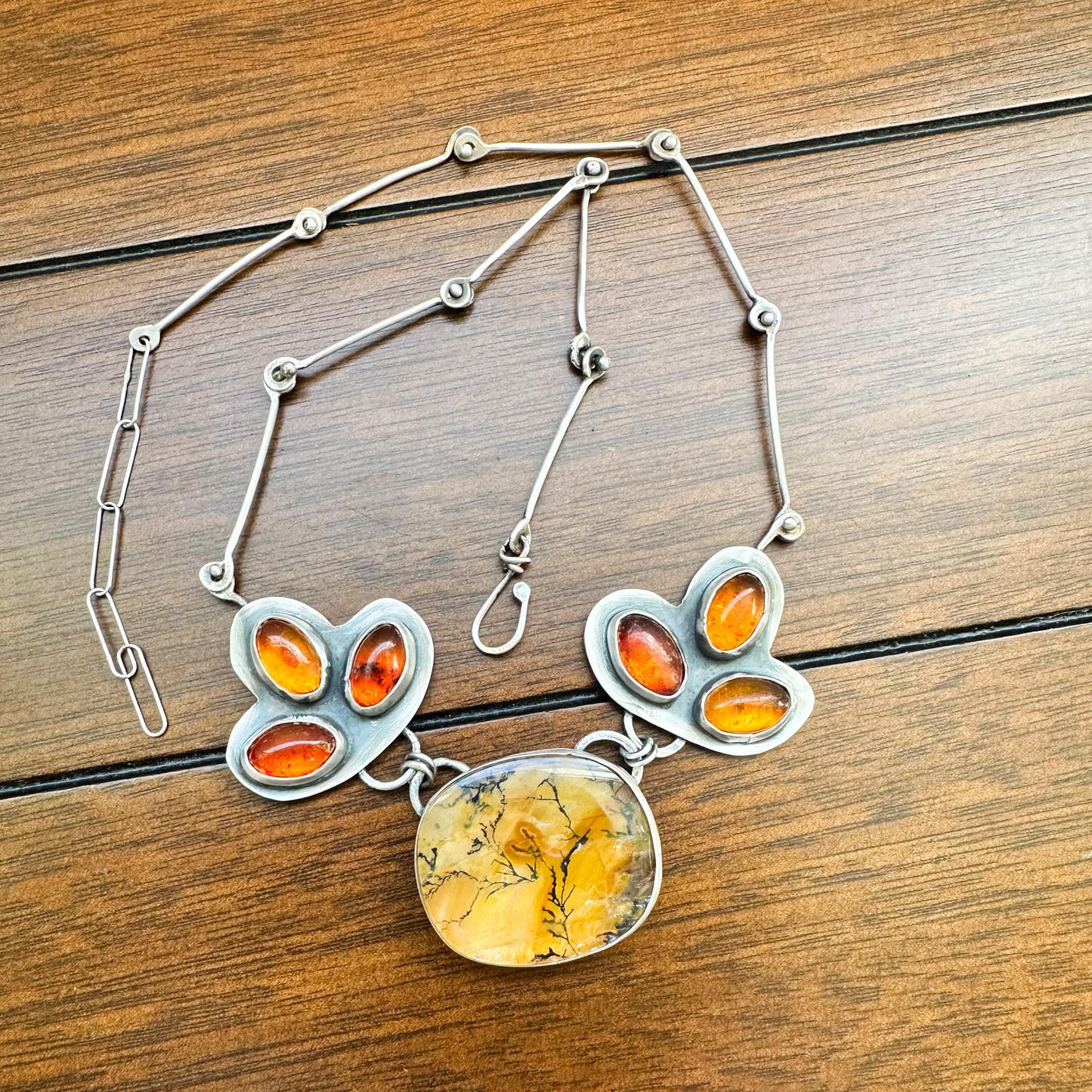 Collectible Amber and Dendritic Quartz Statement Necklace