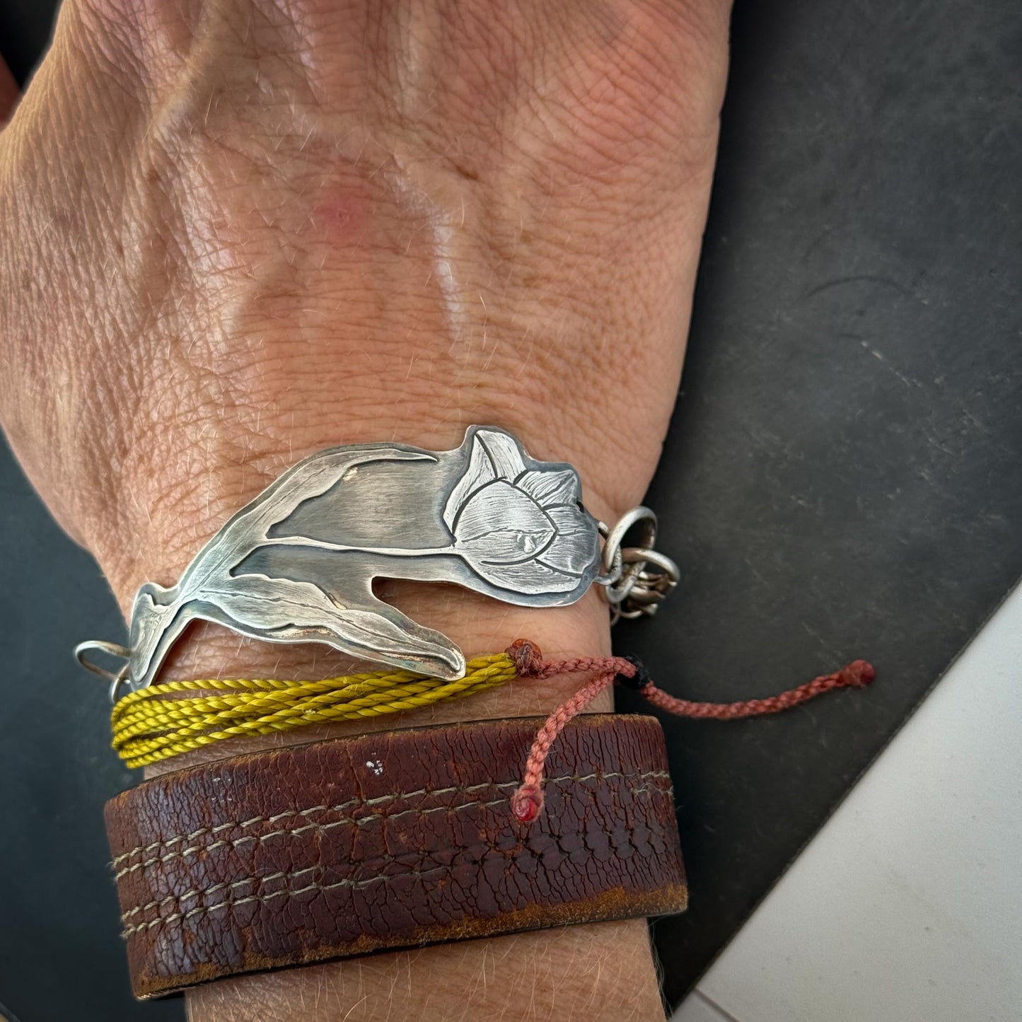 Bold Botanical Silver Statement Cuff | Tulip Globosa Flora Arma Bracelet
