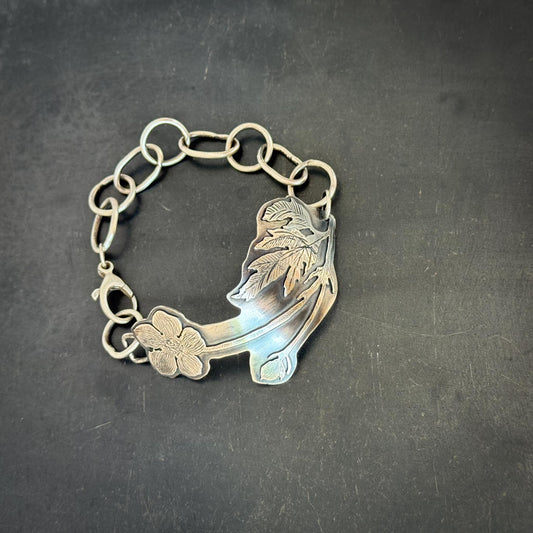Ranunculus Botanical Silver Bracelet | Flora Arma Chunky Handmade Sterling Silver Jewelry