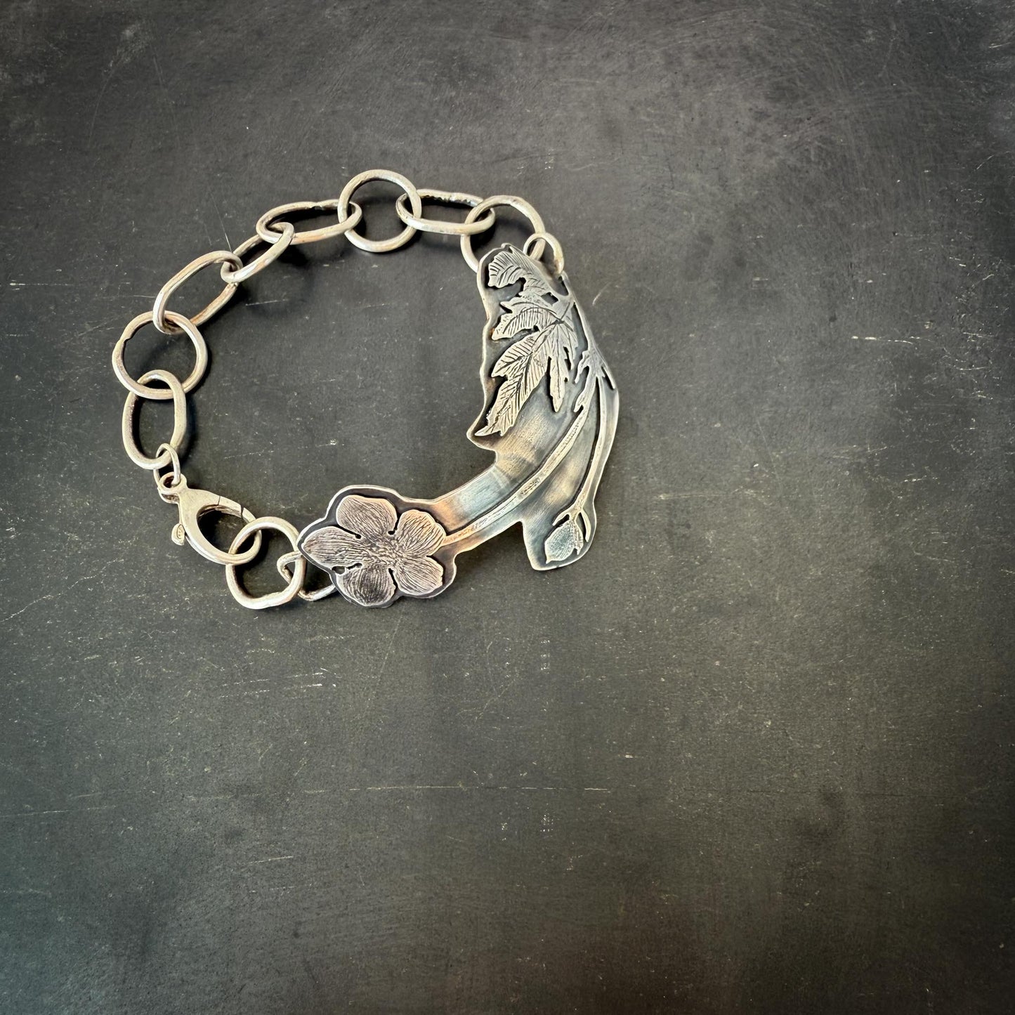 Ranunculus Botanical Silver Bracelet | Flora Arma Chunky Handmade Sterling Silver Jewelry