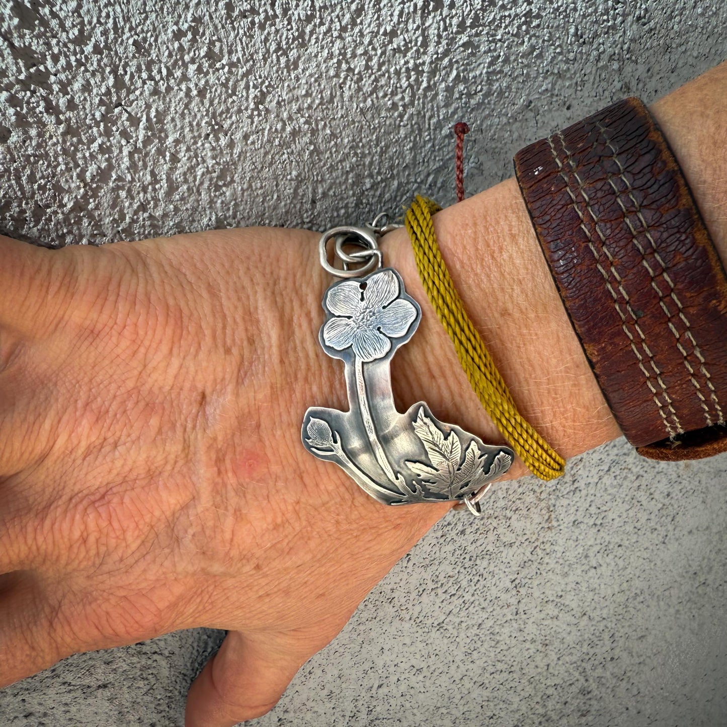 Ranunculus Botanical Silver Bracelet | Flora Arma Chunky Handmade Sterling Silver Jewelry