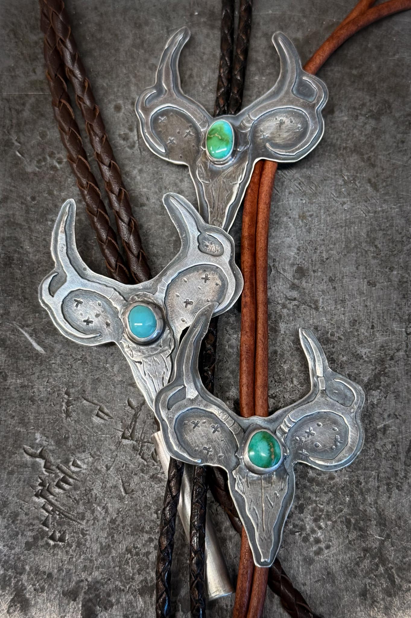 Sterling Silver Mule Deer Skull Bolo Tie with Sonoran Gold Turquoise