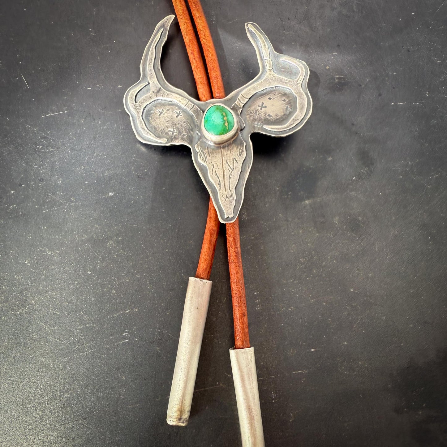 Sterling Silver Mule Deer Skull Bolo Tie with Sonoran Gold Turquoise