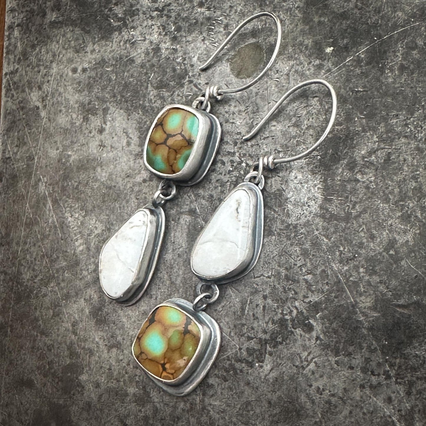 Hubei Cloud Mountain Turquoise + White Buffalo Dangle Earrings | Sterling Silver Statement Pair | Force Earrings