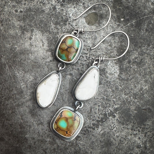 Hubei Cloud Mountain Turquoise + White Buffalo Dangle Earrings | Sterling Silver Statement Pair | Force Earrings