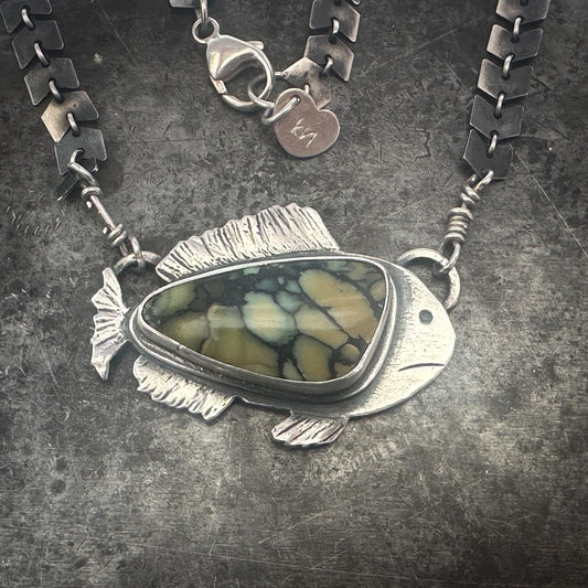 Hand-Fabricated Fish Pendant | New Lander Variscite Necklace | Sterling Silver Movement-Inspired Jewelry