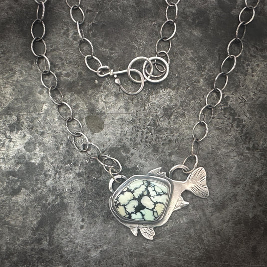 Hand-Fabricated Sterling Silver Jewelry | New Lander Variscite Fish Pendant | Trust the Current Necklace