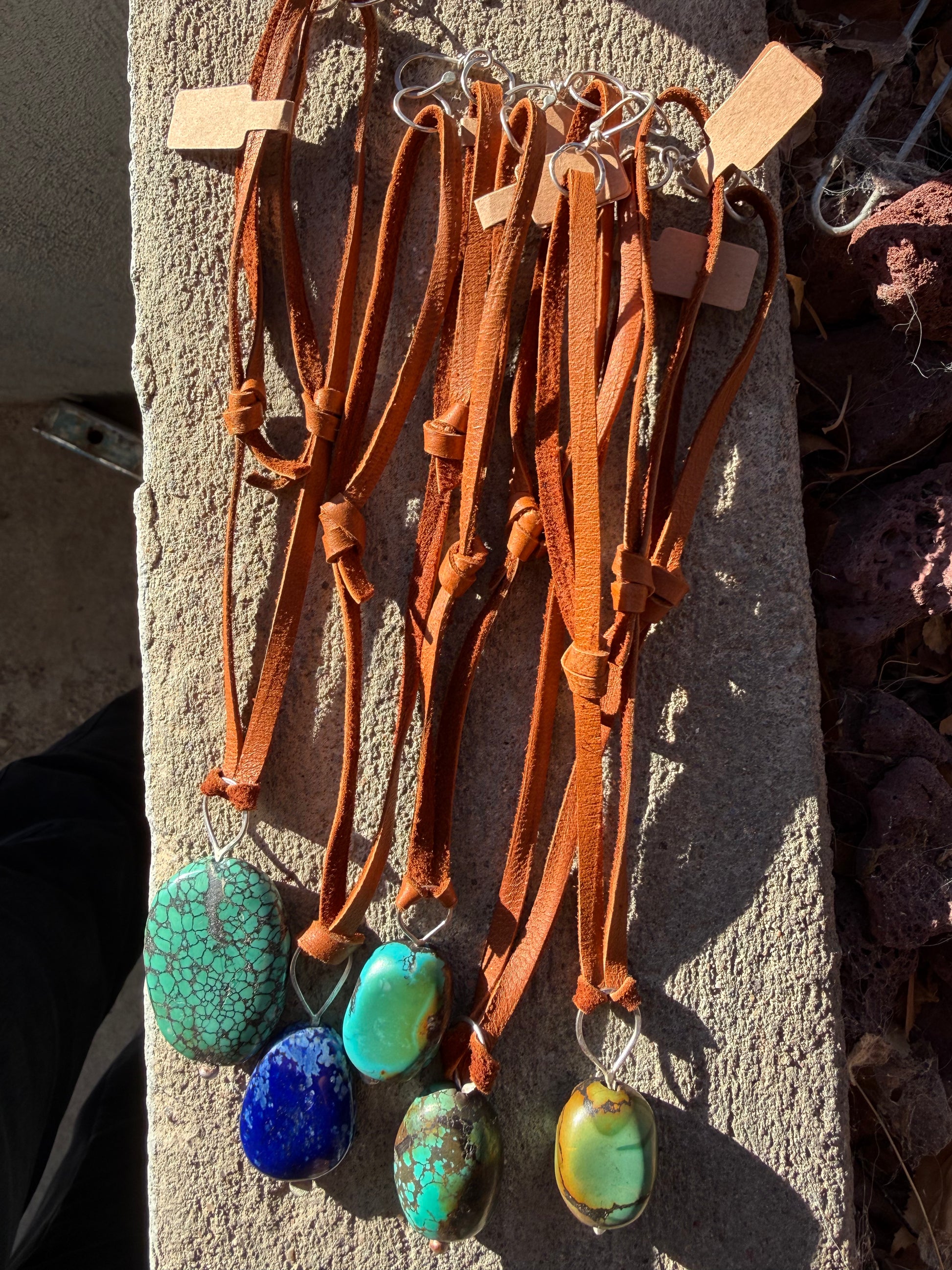 Turquoise + Lapis on Leather Necklace – mend metalworks Turquoise + Lapis on Leather Necklace – mend metalworks