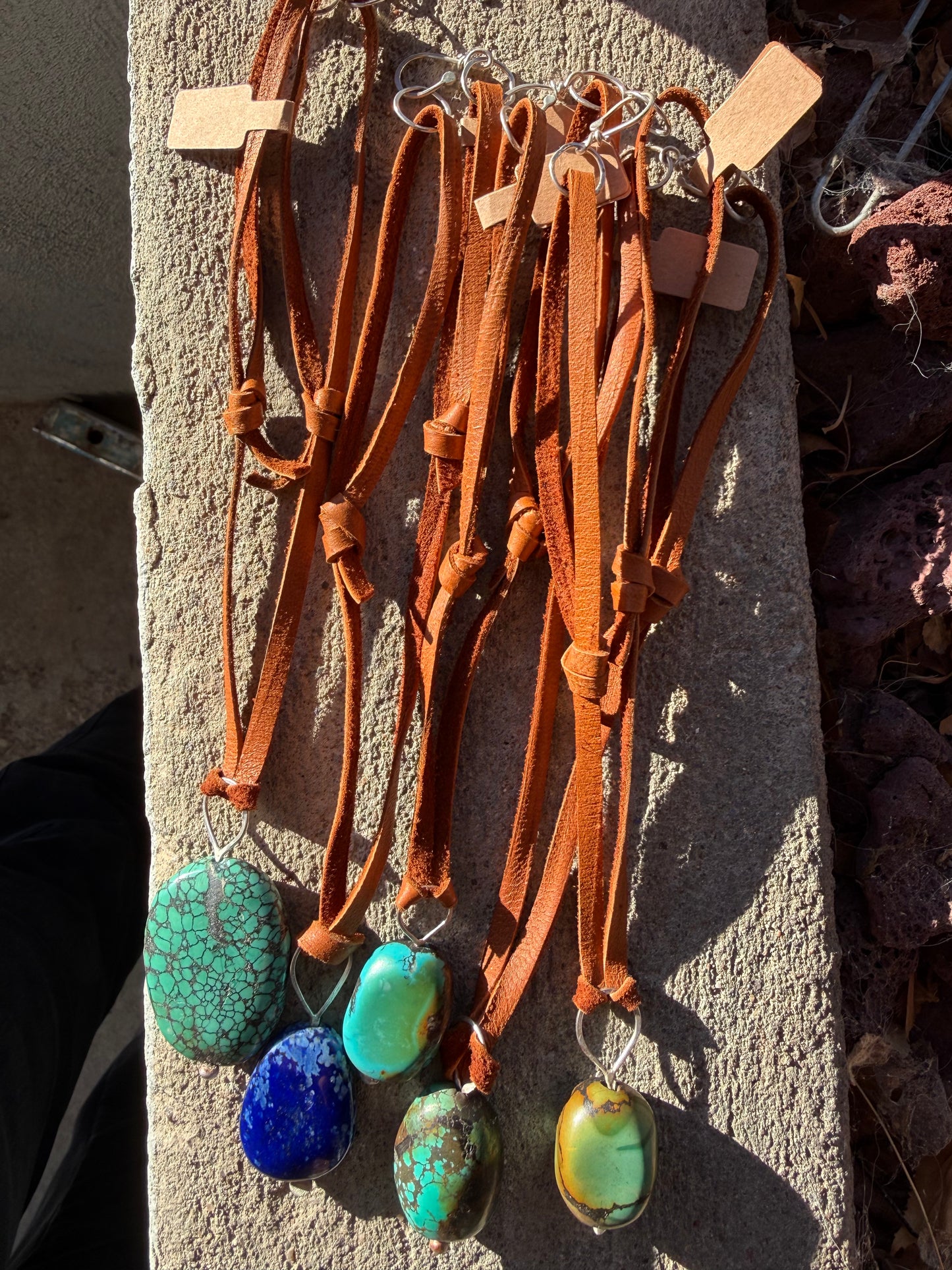 Turquoise + Lapis on Leather Necklace