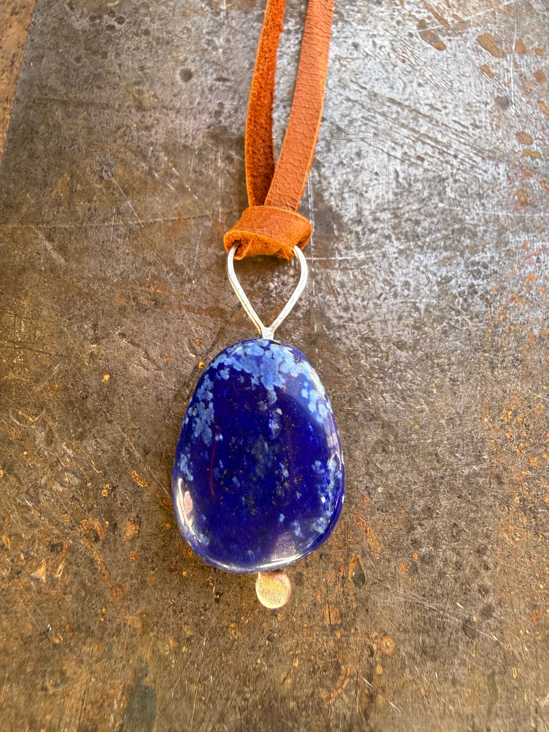 Turquoise + Lapis on Leather Necklace – mend metalworks Turquoise + Lapis on Leather Necklace – mend metalworks