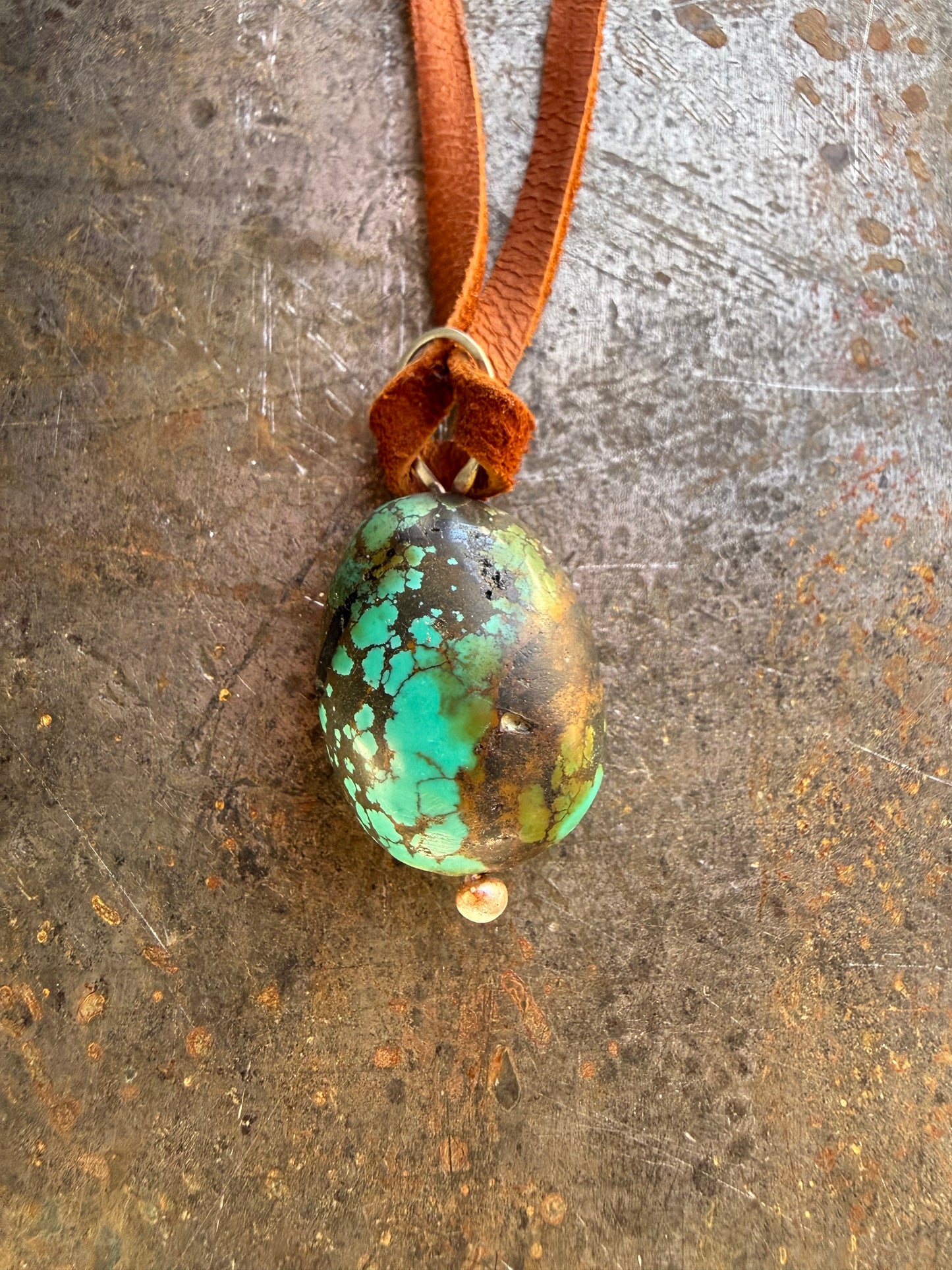Turquoise + Lapis on Leather Necklace