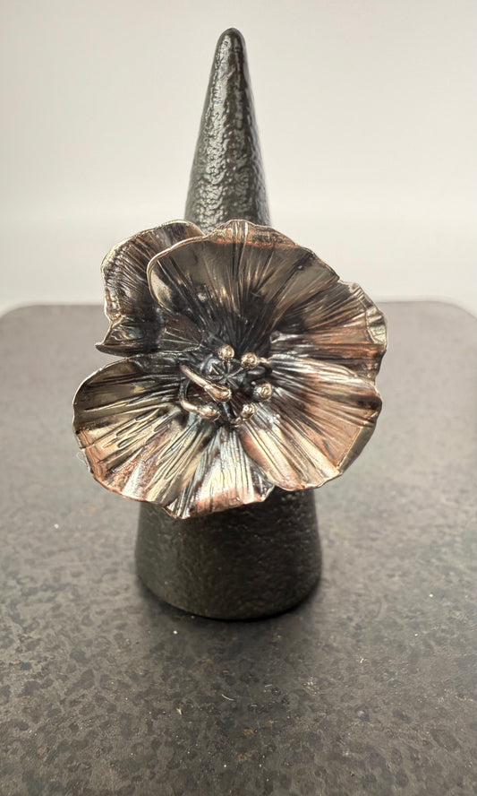 Sterling Silver Poppy Ring | Hand-Fabricated Botanical Statement Jewelry | Made to Order Ring