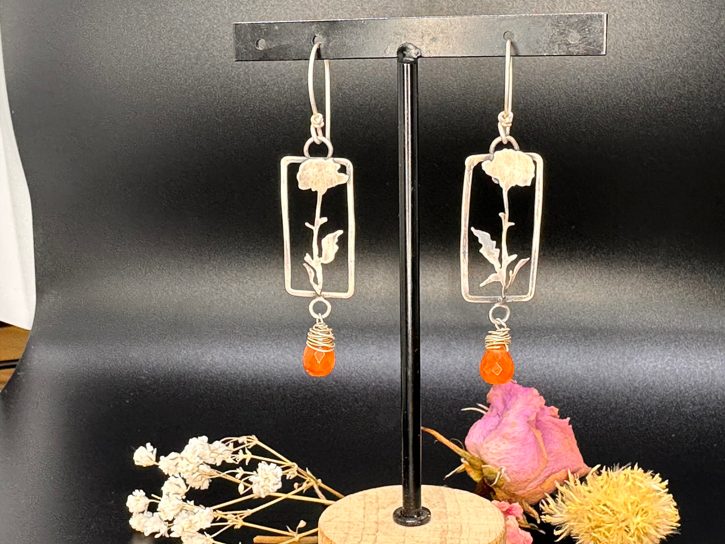 Carnelian Drop Botanical Earrings