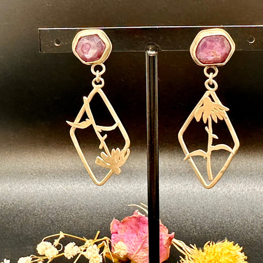 Pink Sapphire Botanical Earrings - Wildflower Dream Earrings