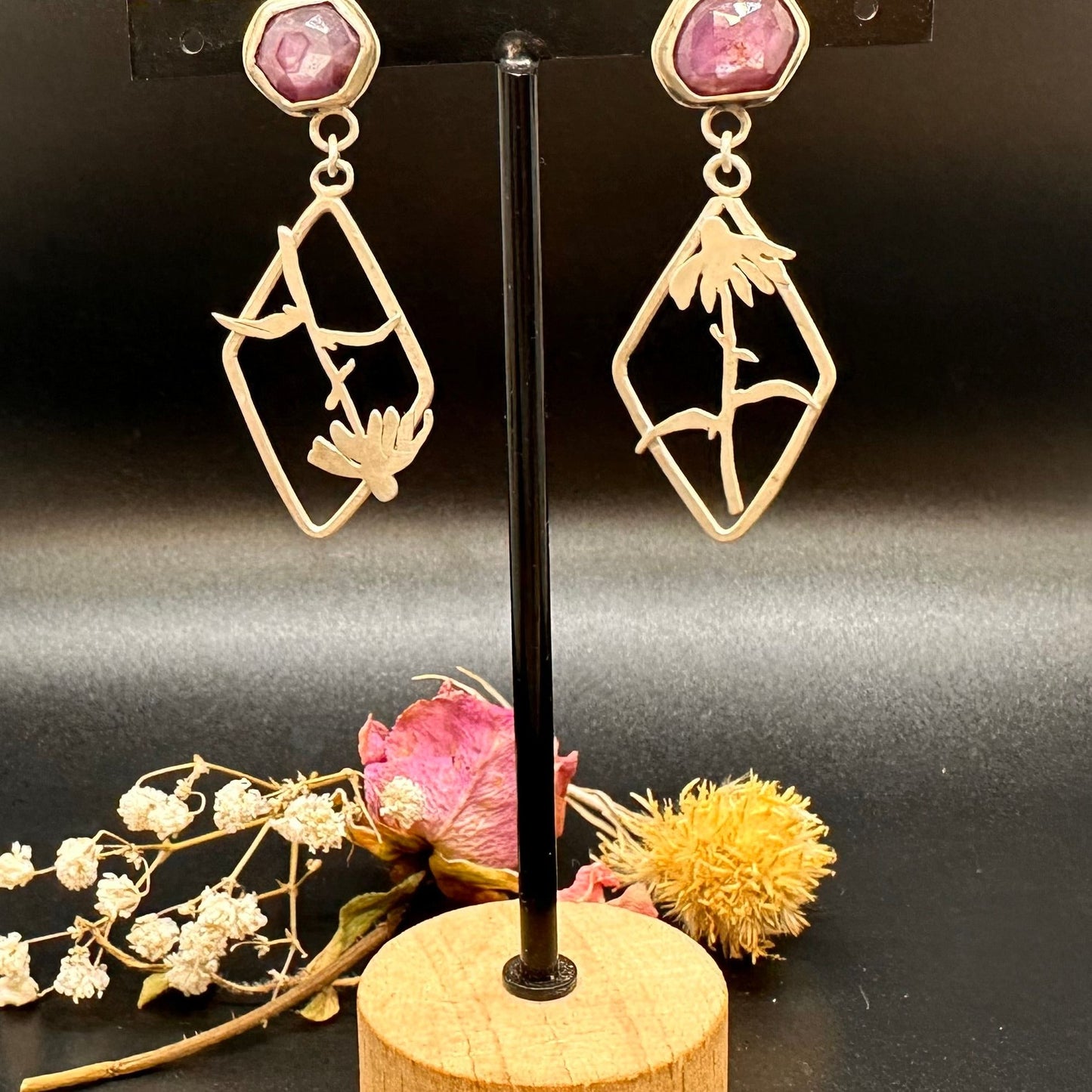 Pink Sapphire Botanical Earrings - Wildflower Dream Earrings