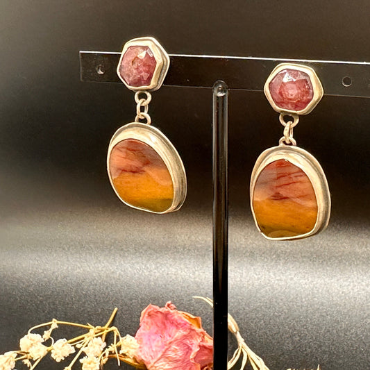 Mookite Jasper and Pink Sapphire Earrings