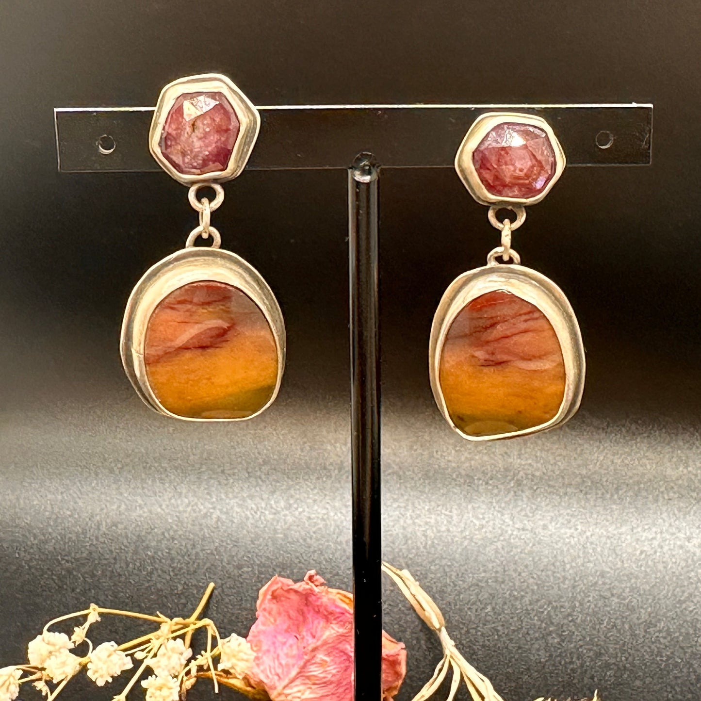 Mookite Jasper and Pink Sapphire Earrings