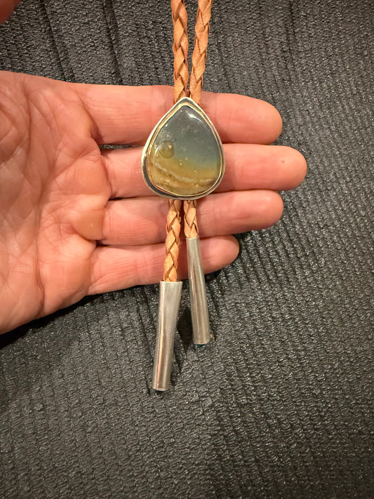 Picture Jasper Bolo Tie | Jasper Bolo | Sterling Silver + Gold Fill Bolo | Mixed Metal Bolo Tie