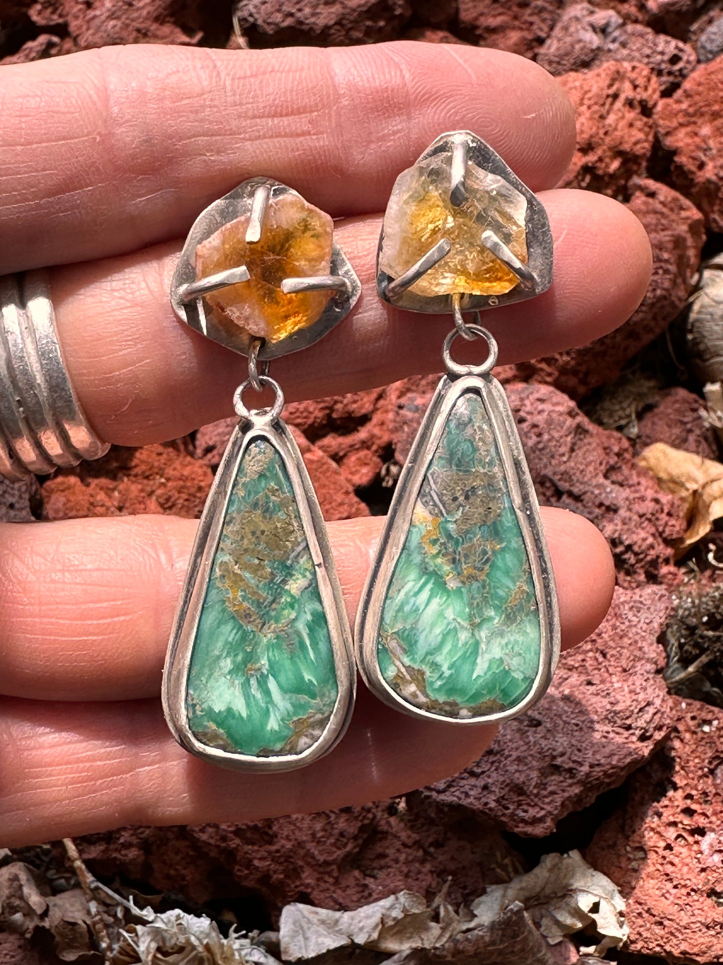 Broken Arrow Variscite Drop Earrings