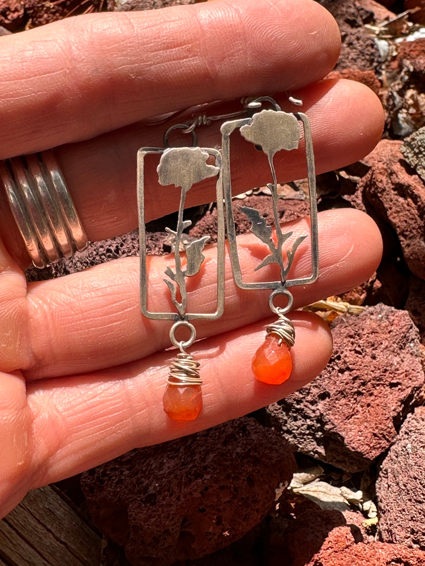 Carnelian Drop Botanical Earrings